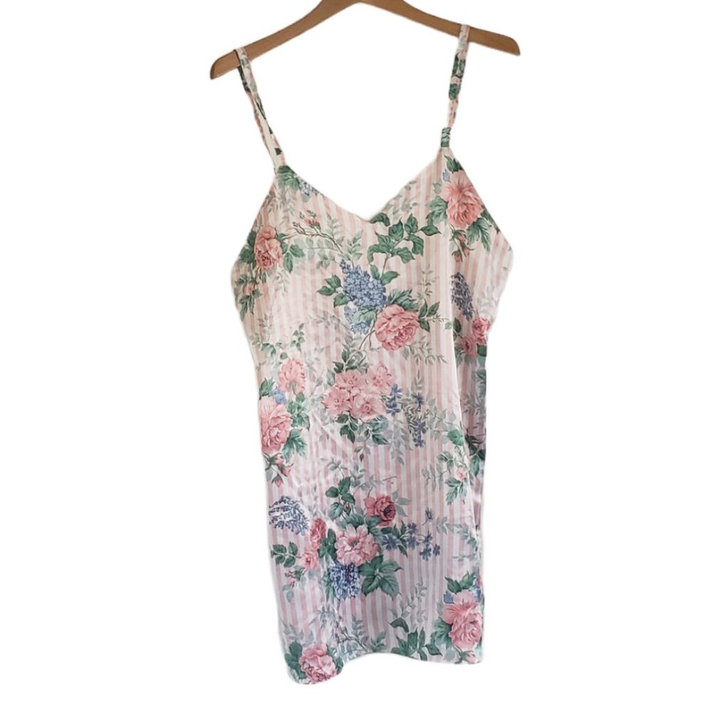 Vintage 90s Pink Striped Floral Night Dress